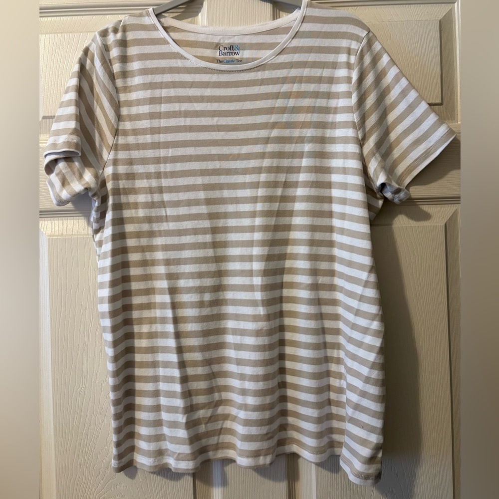 Croft & Barrow Beige and White Striped Tee